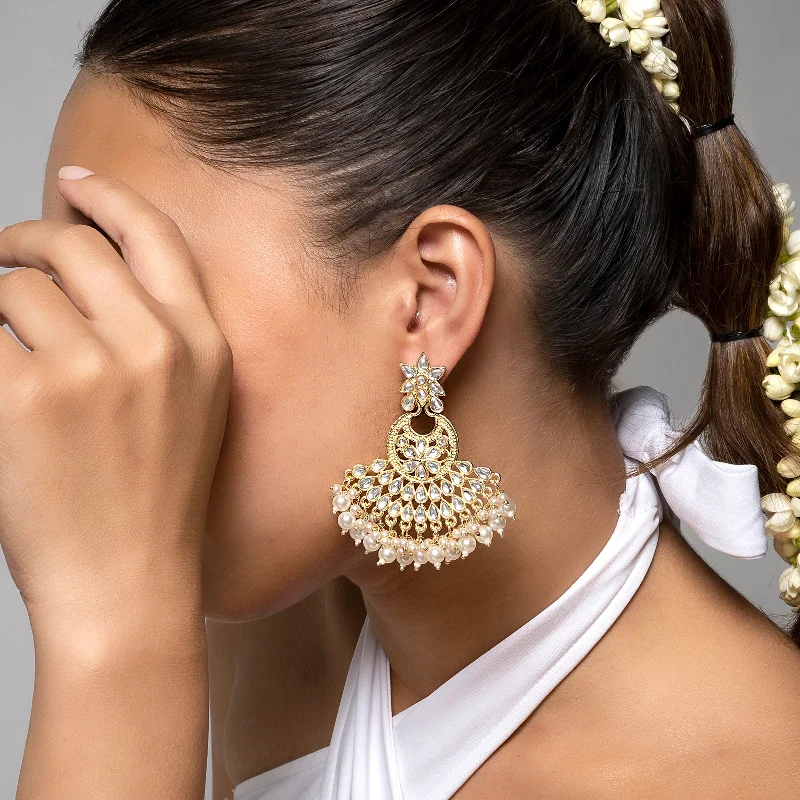 Hoop earrings with abstract wirework for an artistic, unique look-Teejh Anamika Pearl and Polki Earring