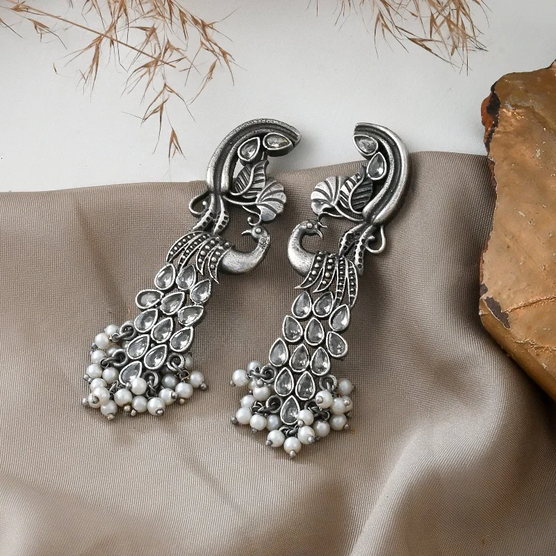 Best hoop earrings with butterfly motifs for a playful and whimsical appearance-Teejh Daaivi Silver Oxidised Earring