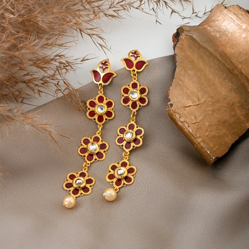 Hoop earrings with resin accents for a bold and colorful design-Teejh Daivey Maroon Gold Earring