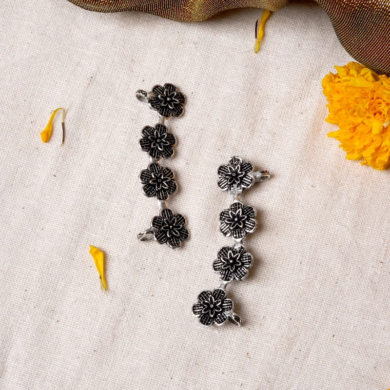 Best hoop earrings with crescent-shaped designs for a bold, moon-inspired style-Teejh Dipanshu Silver Oxidised Floral Earcuffs