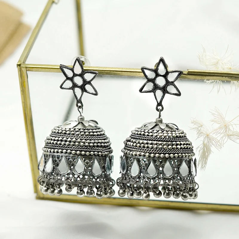 Hoop earrings with textured finishes for a vintage and classic style-Teejh Ekani Silver Oxidised Earrings