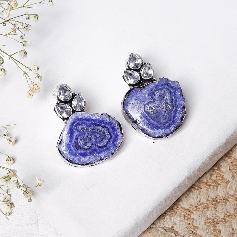 Hoop earrings with heart-shaped frames for a romantic and feminine look-Teejh Harika Blue Silver Oxidised Earring