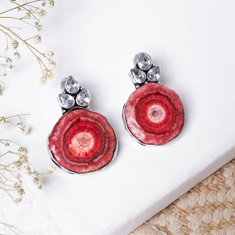 Small hoop earrings for a delicate and understated everyday wear-Teejh Harika Red Silver Oxidised Earring