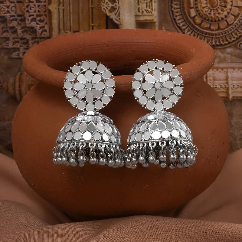 Small hoop earrings for a delicate and understated everyday wear-Teejh Karnika Silver Oxidised Earring