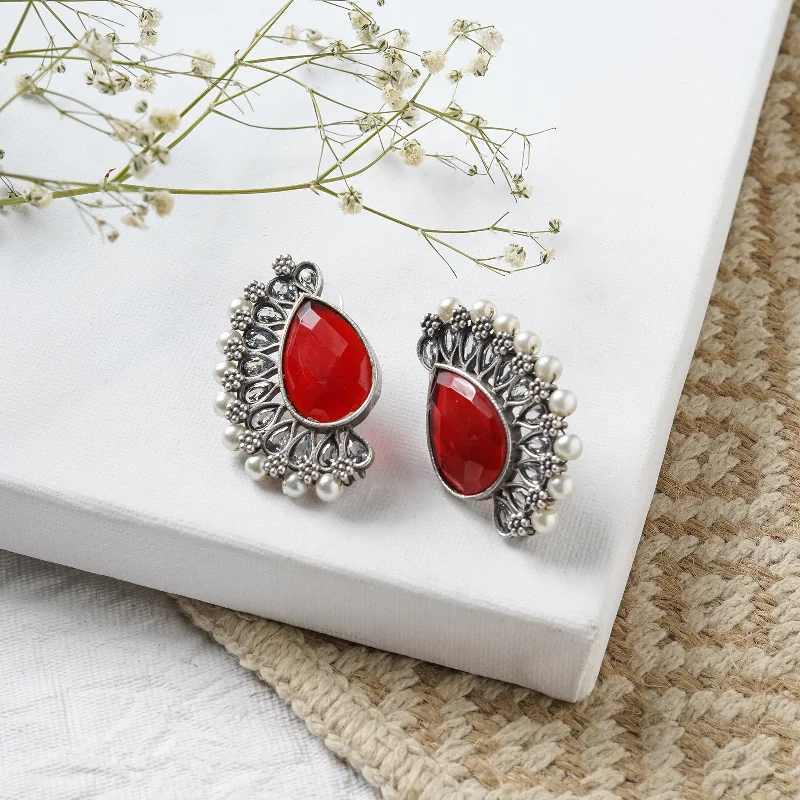 Best hoop earrings with rose gold for a romantic and warm aesthetic-Teejh Mahir Red Silver Oxidised Earrings