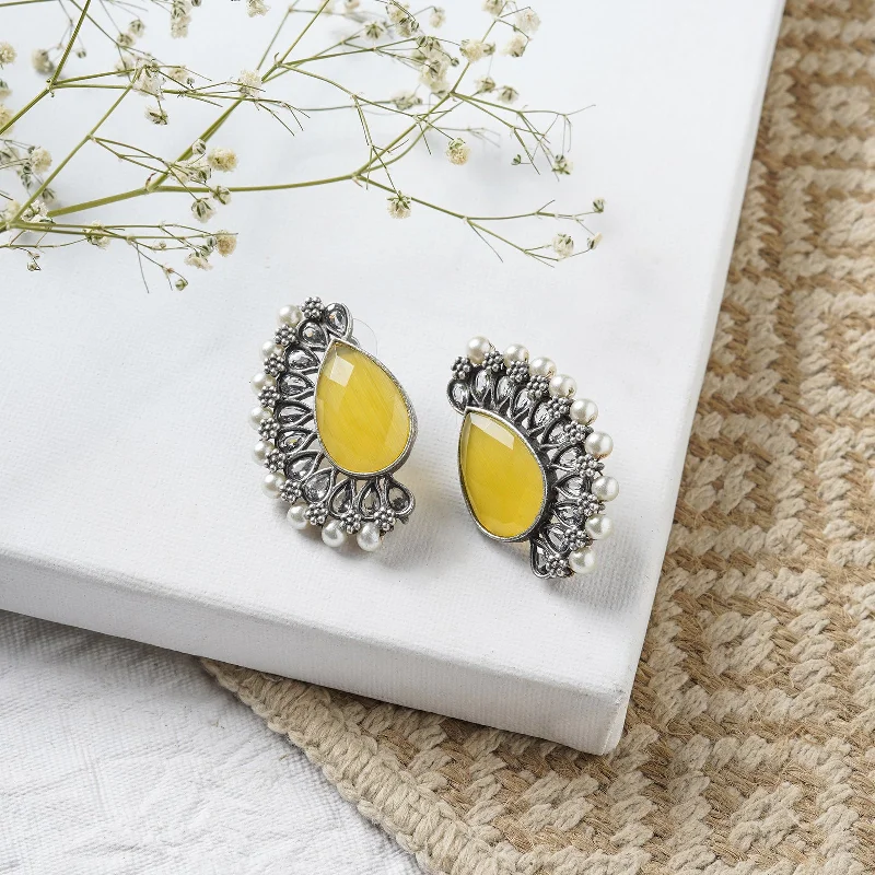 Best hoop earrings with textured silver for a rustic and organic finish-Teejh Mahir Yellow Silver Oxidised Earrings