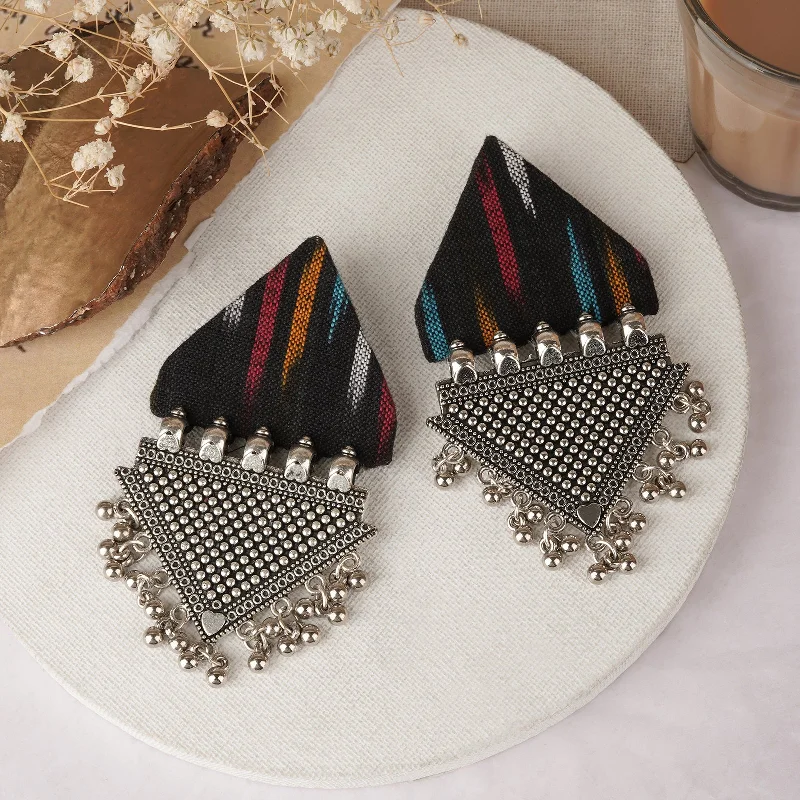 Hoop earrings with open designs for a modern, lighthearted vibe-Teejh Nandini Multicoloured Fabric and Silver Earring