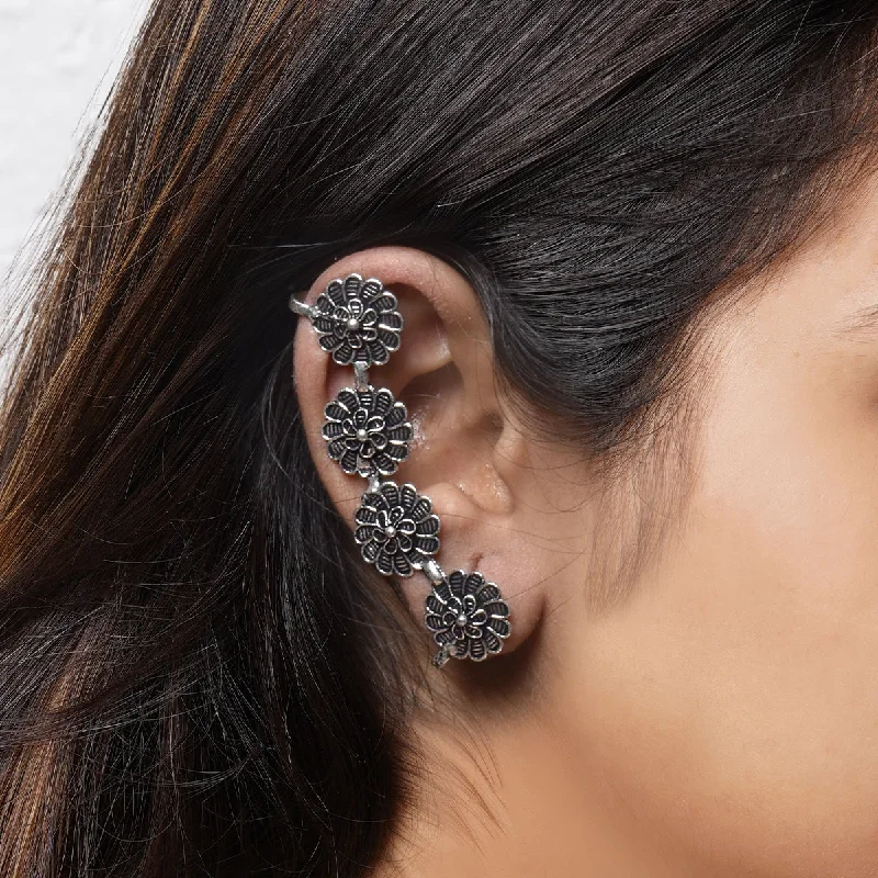 Stylish hoop earrings with diamond accents for an elegant and sparkling effect-Teejh Rashtri Silver Oxidised Earcuffs