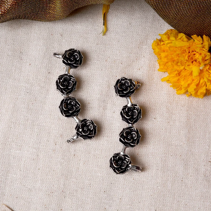 Hoop earrings with hammered textures for a boho-chic and rustic vibe-Teejh  Smitika Silver Oxidised Earcuffs