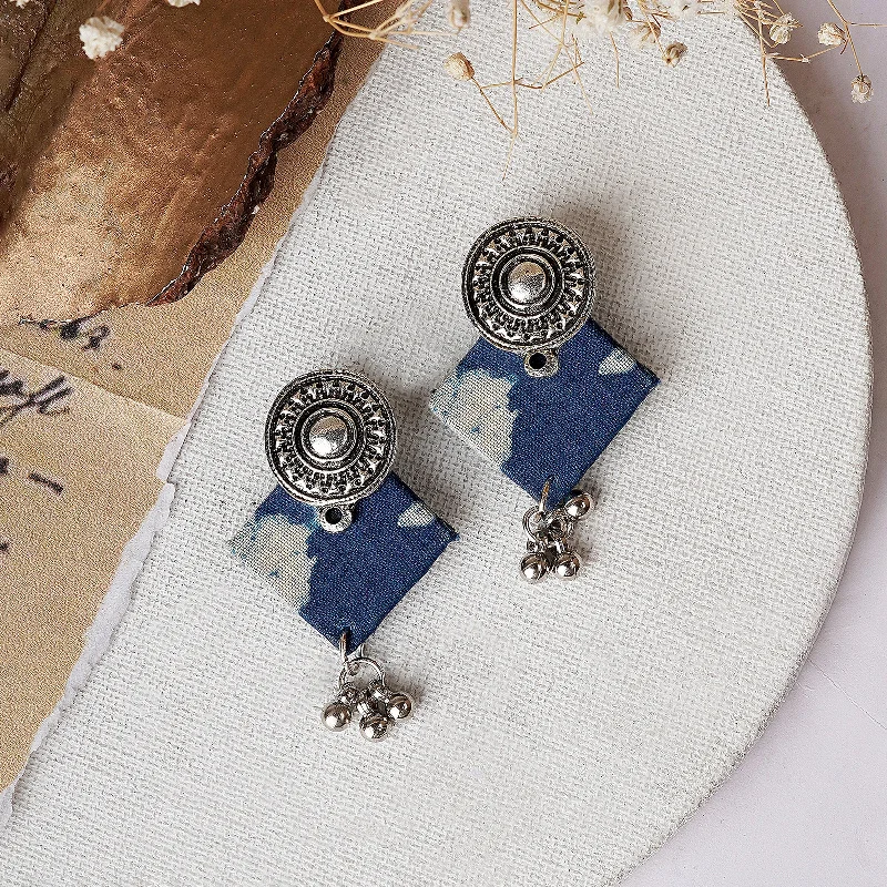 Hoop earrings with textured gold for a refined and sophisticated aesthetic-Teejh Smruti Indigo Blue Fabric Earring