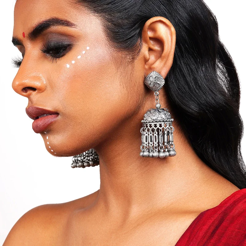 Hoop earrings with rhinestone-studded rims for a glamorous touch-Teejh Tanushree Oxidised Earrings