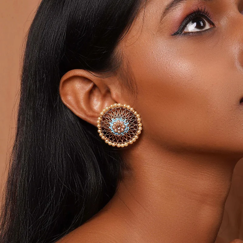 Best hoop earrings with crescent-shaped designs for a bold, moon-inspired style-Teejh Vaani Light Blue Gold Enamel Stud