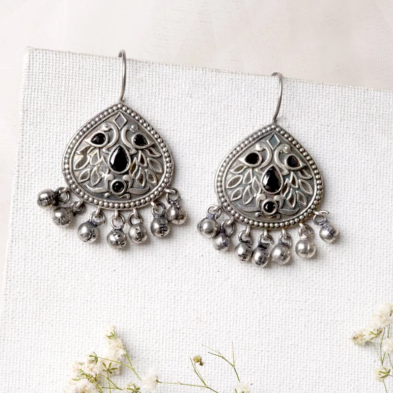 Best hoop earrings with vintage-style detailing for a nostalgic and timeless look-Teejh Vanya Silver Oxidised Black Earrings