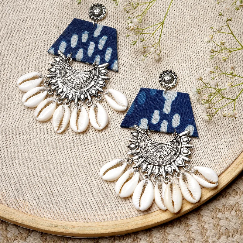 Hoop earrings with oversized pearl accents for a statement-making look-Teejh Zarina Indigo Blue Fabric Earring