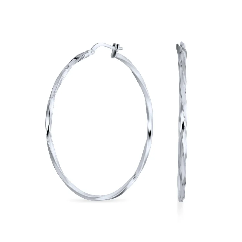 Small hoop earrings for a delicate and understated everyday wear-Timeless Slender Wire Rope Hoop Huggie Earrings Sterling Silver 1.75 Inch