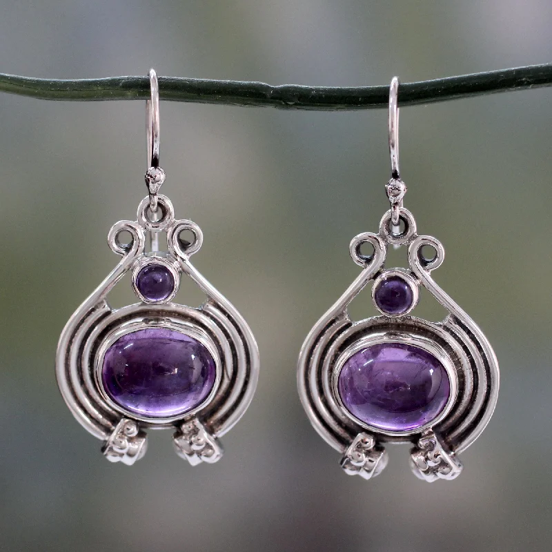 Hoop earrings with luxe velvet finishes for a rich and luxurious touch-Twilight Glow Unique Amethyst, Pearl and Sterling Silver Earrings