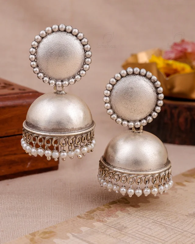 Hoop earrings with polished silver finish for a shiny, modern appeal-Tyaani Jhumki Earrings - wxo