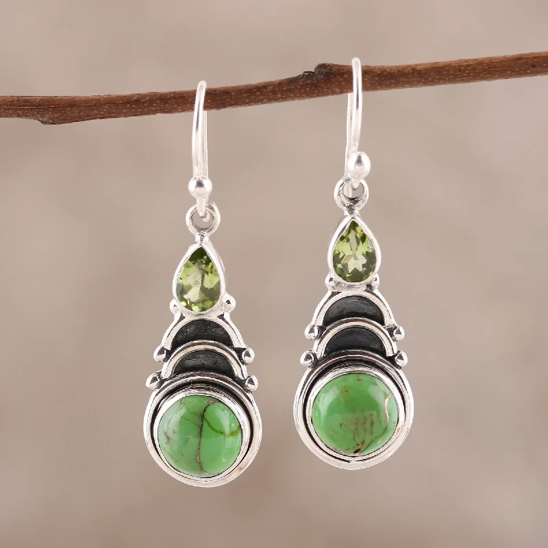 Classic hoop earrings with a thin profile for a sleek and subtle style-Verdant Arches Peridot and Green Composite Turquoise Dangle Earrings