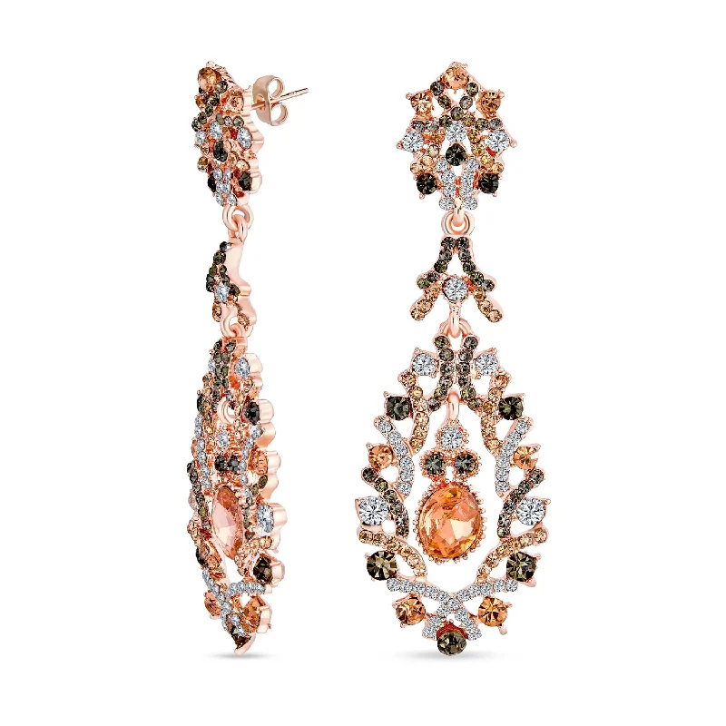 Hoop earrings with tortoiseshell designs for a chic and classic style-Vintage Art Deco Black & Pink Crystal Lace Dangle Earrings Rose Gold Plated